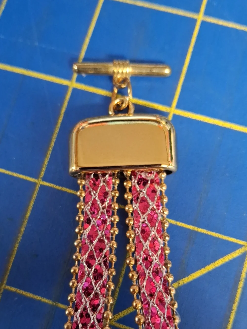 Fan Te Da Rhinestone Pink Love Pleather Charm Gold Tone 8